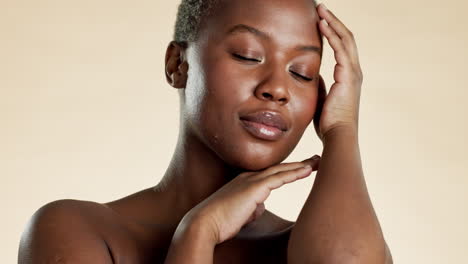 Hautpflege,-Schönheit-Und-Schwarze-Frau-Berühren-Gesicht