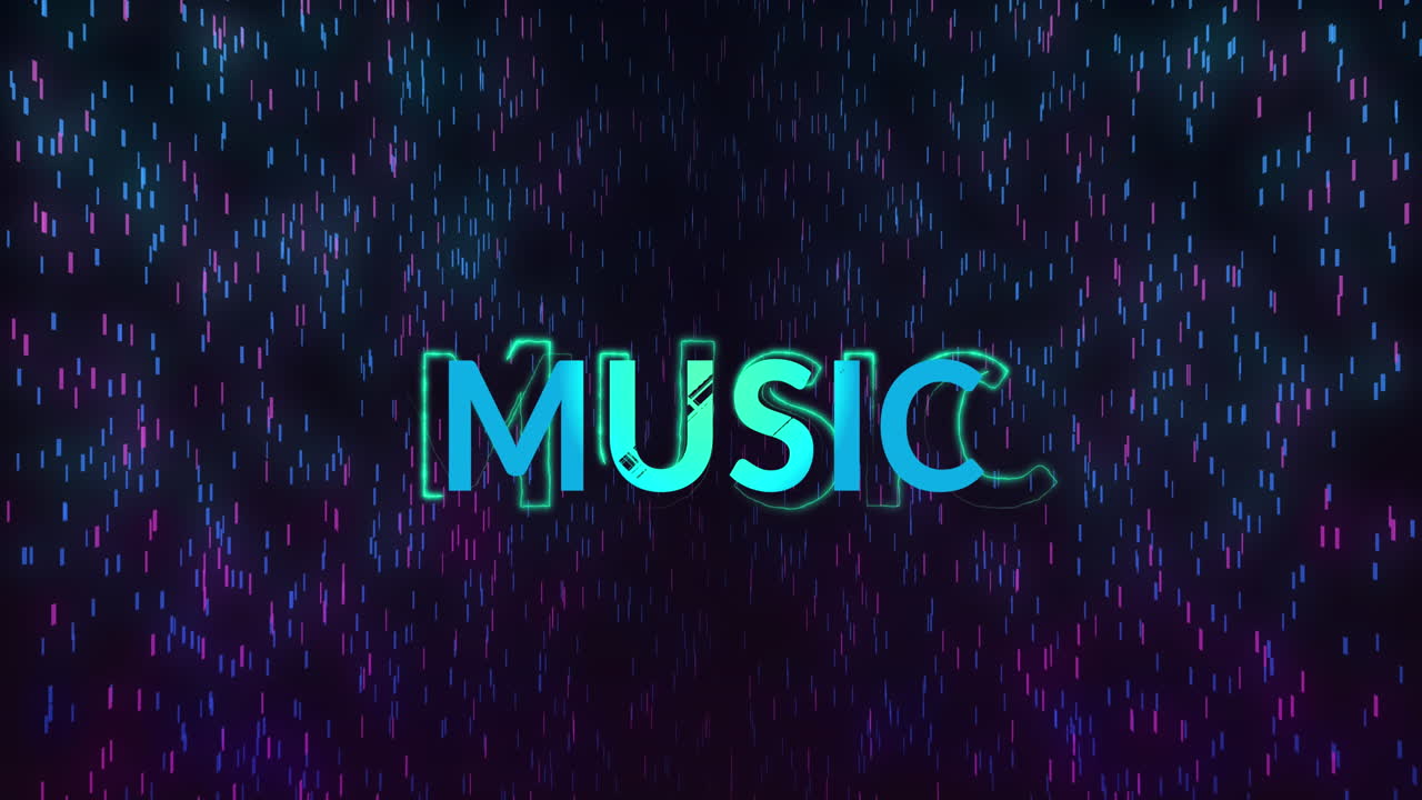 Animation of music text over light spots on black background