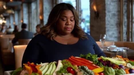 woman looking at a variety of fresh vegetables at a restaurant
