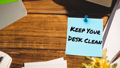 Animation-of-keep-your-desk-clean-text-on-memo-note-on-desk