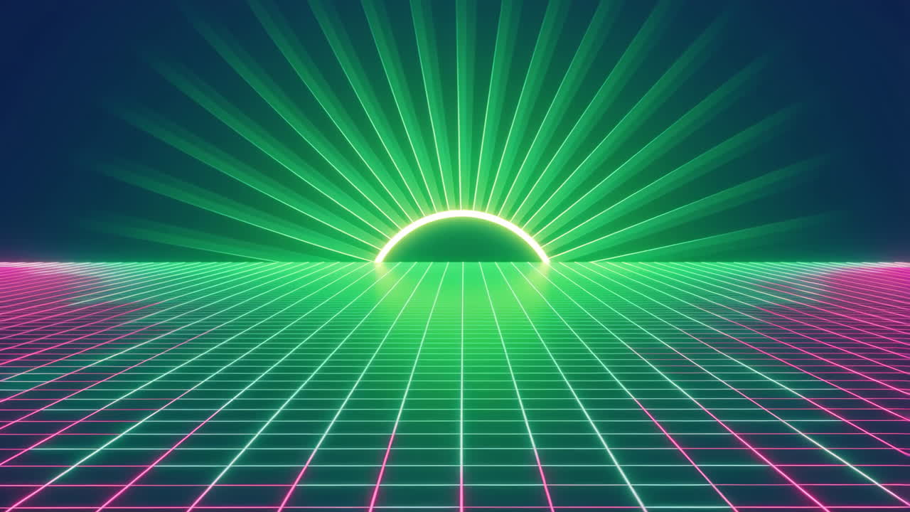 Retro-futuristic Neon Grid with Glowing Horizon