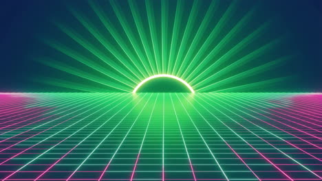 retro-futuristic neon grid with glowing horizon