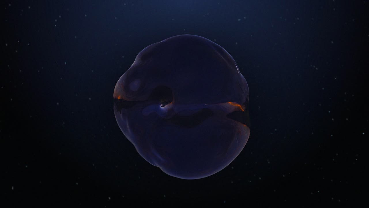 esfera metálica líquida se mueve en el espacio con estrellas en el fondo