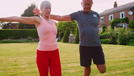 Healthy-Senior-Couple-Exercising-In-Garden-Together