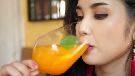 Woman Drinking Orange Juice , Slow Motion