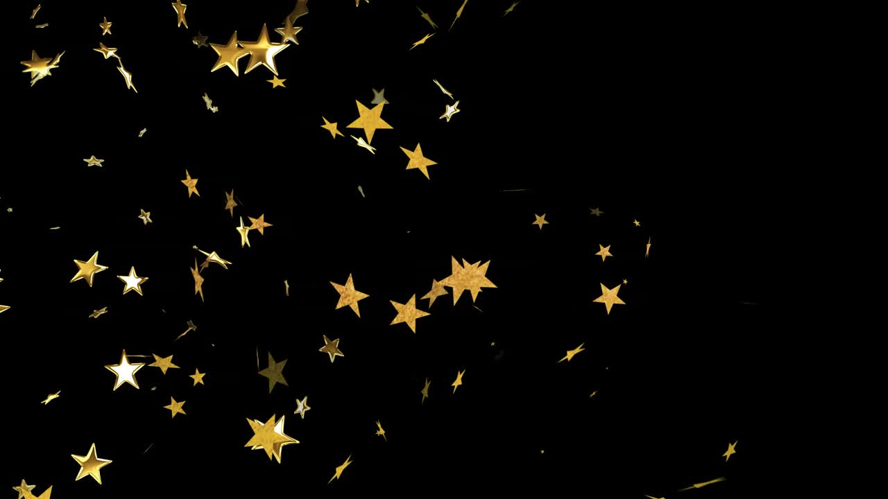 Glowing orb emerging from right leaving golden ribbon, swirling and scattering stars to show motion