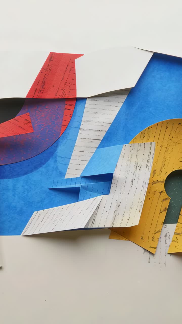 Vertical video: Panning camera upward revealing collage in studio showing mustard arch