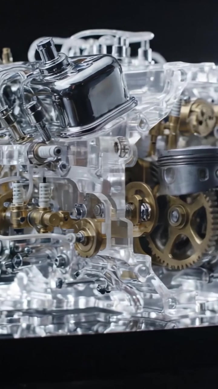 Un Esame Dettagliato di un Modello di Motore Trasparente Che Mostra Componenti Meccanici Complessi e Funzionalità con Straordinaria Chiarezza e Design