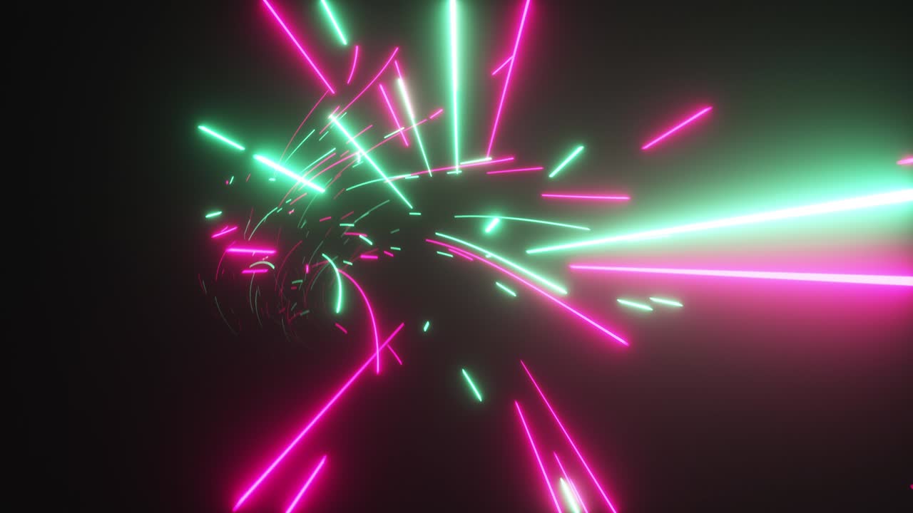 volo astratto tecnologico digitale futuristico in un tunnel luminoso con linee internet luminose per rete, big data, data center, server, internet, velocità. animazione 3d a loop senza cuciture