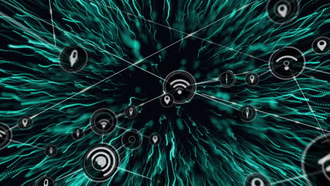 animación de la red de conexiones con iconos digitales sobre explosión verde