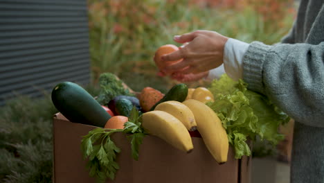 Woman-checking-vegetables-in-a-box