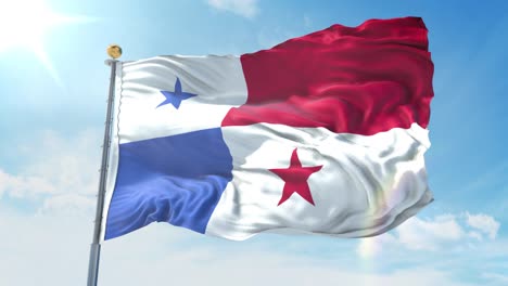 panama flag waving in the wind against deep blue sky. national theme, international concept. 3d render seamless loop 4k