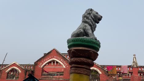close-up shot of the lion statue in new hogg market high building on a sunny day in a natural background