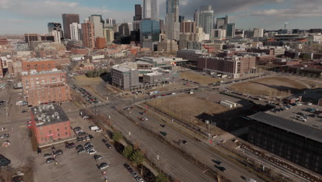 Aerial-view-of-Tilting-Shot-of-Downtown-Denver-in-the-Afternoon