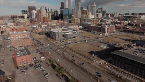 aerial view of tilting shot of downtown denver in the afternoon