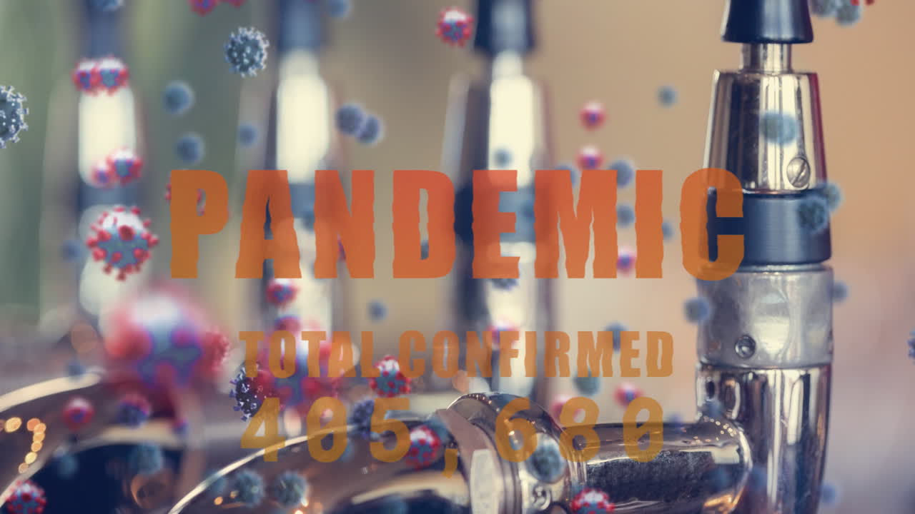 빈 바 위에 떠다니는 코로나19 텍스트와 셀의 애니메이션