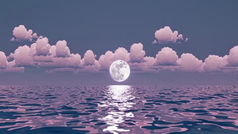 a serene video scene with a low-angle view of a full moon reflecting on calm ocean waters video