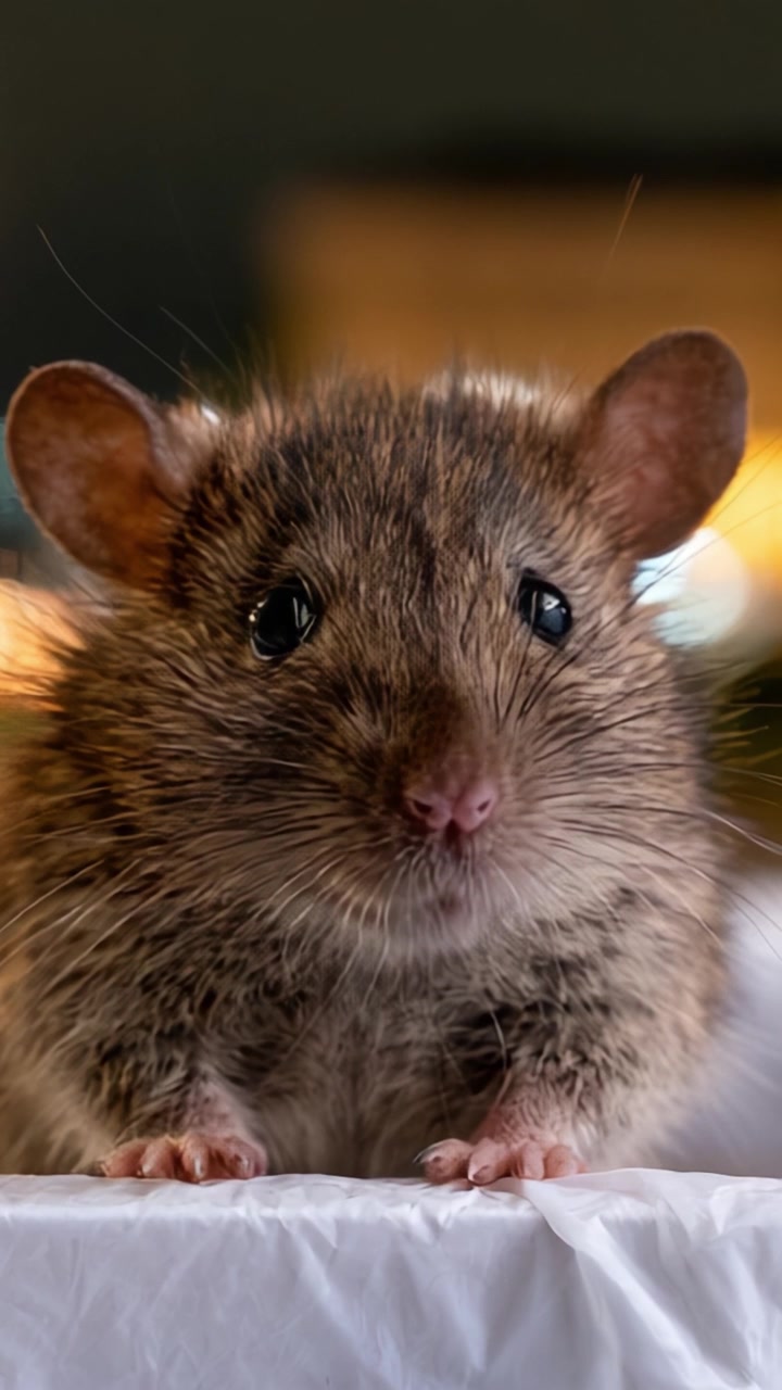 Un incontro ravvicinato con un roditore curioso: espressioni accattivanti di un affascinante piccolo mammifero che osserva l'ambiente circostante.