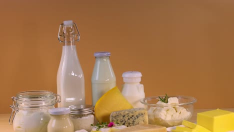 various dairy items arranged on a table