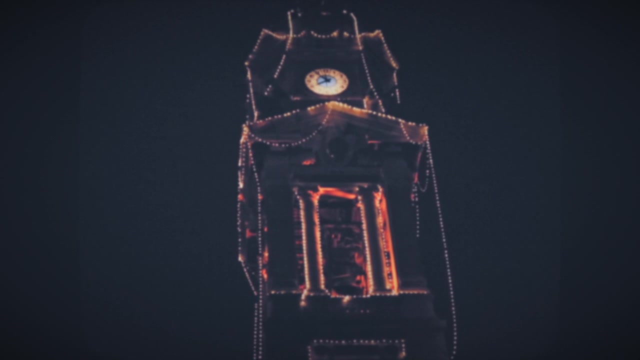 Clock tower with christmas decorations