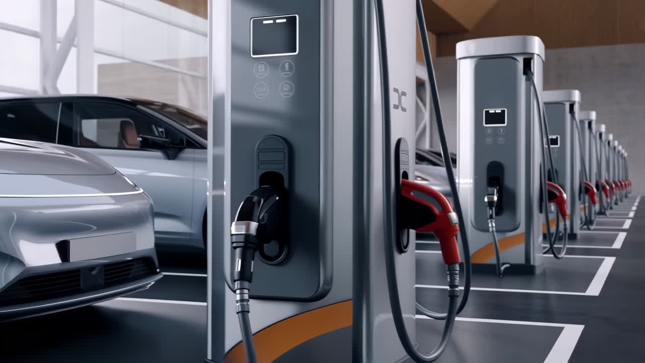 Electric Vehicles Charging at a Modern Station