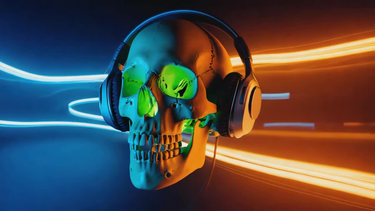 cráneo con auriculares