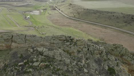 Aerial-view-of-rock-ridge-and-Field