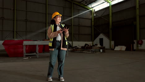 engineering, tablet and woman construction worker