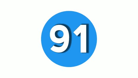 number 91 sign symbol simple animation motion graphics icon on blue circle white background,cartoon video number for video elements