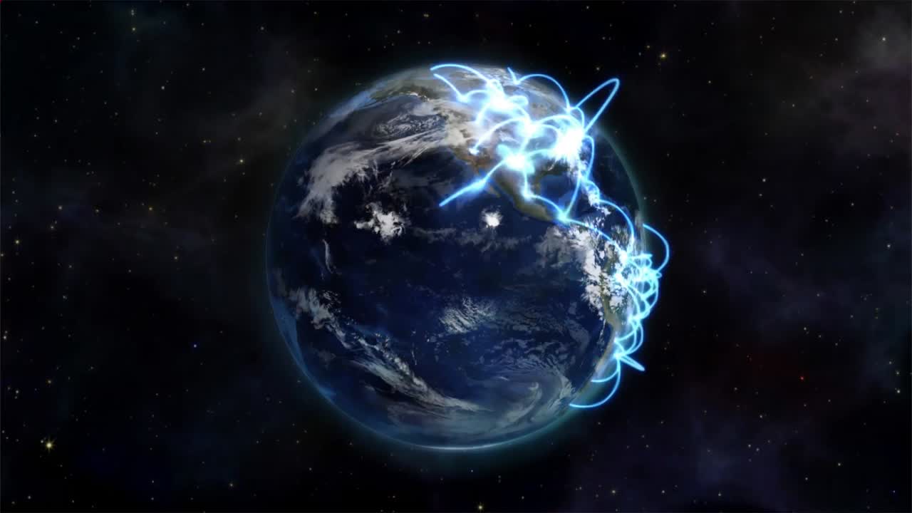 animación de formas rojas sobre el globo sobre fondo negro.