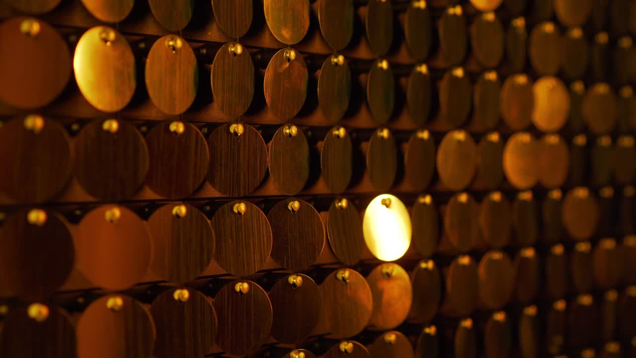 빛나는, 반이는 불빛과 함께 황금색 운동 배경. 텍스트 세이버 또는 cg를 위해 훌륭합니다. 휴가, 축하 또는 화려한 파티의 개념.