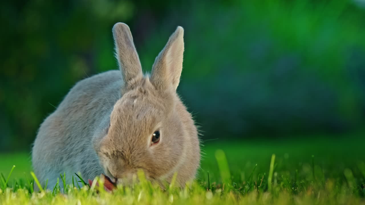 잔디를 먹는 아기 토끼