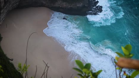 the shot of big waves on the tropical beach