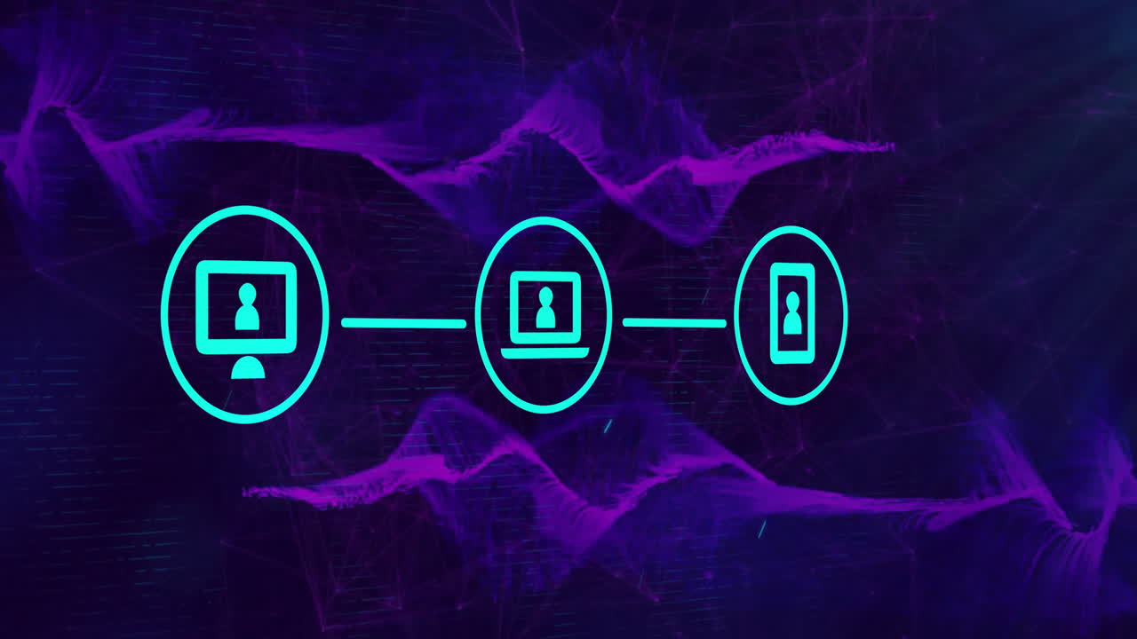 Connected devices animation over purple abstract background