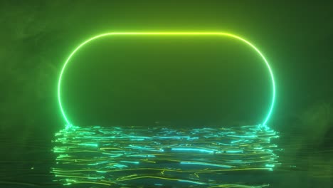 neon oval frame with water reflection