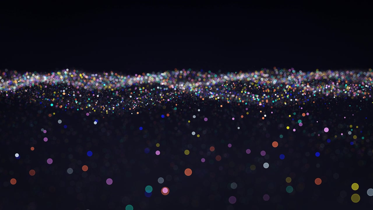 Vibrant multicolored particles slowly floating in a dark void, creating a magical loopable wave pattern for digital technology backgrounds
