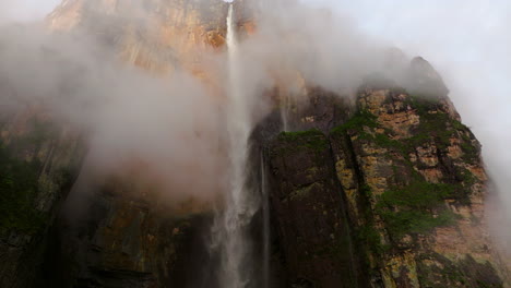 majestic waterfall of angel falls during foggy morning in canaima national park, venezuela