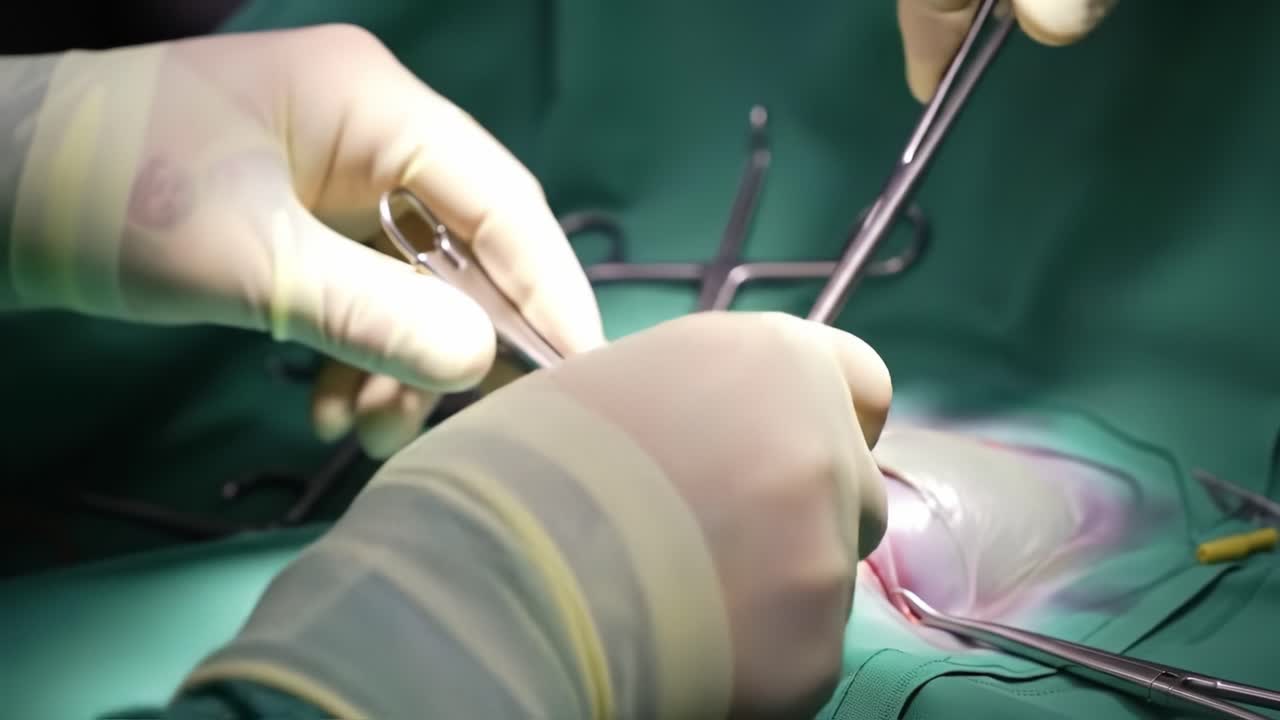 Precision Surgical Procedure: Hands Skillfully Engaged in Delicate Tissue Dissection and Instrument Handling in an Operating Room Setting