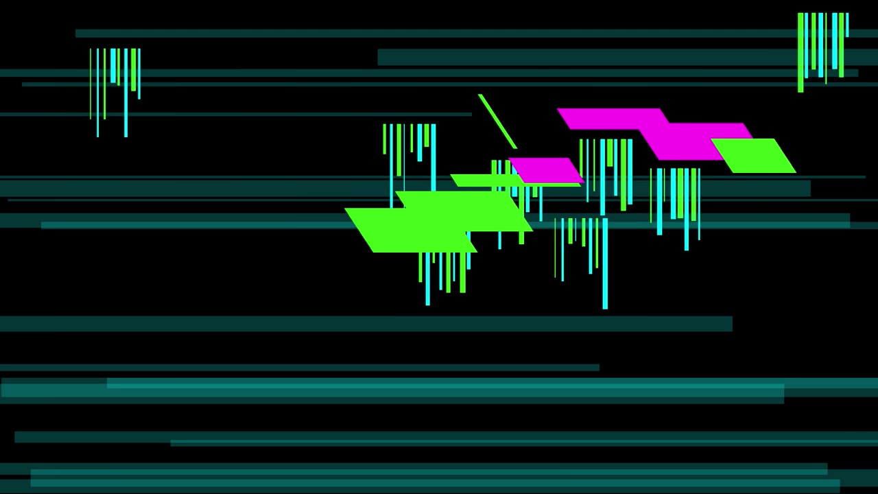 Abstrakter digitaler Glitch-Effekt mit neonfarbenen geometrischen Formen
