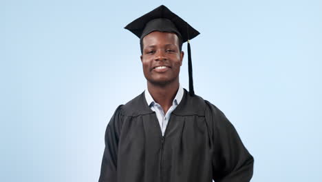cara, pulgares hacia arriba y hombre negro con graduación