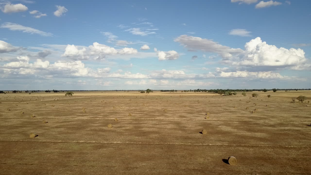 Establishing aerial shot showing wide vast open spaces of a typical rural country scene
