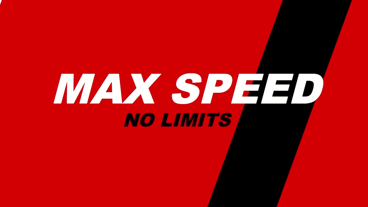 Dynamic MAX SPEED NO LIMITS typography animation with bold racing inspired graphics and diagonal motion stripes on vibrant red background