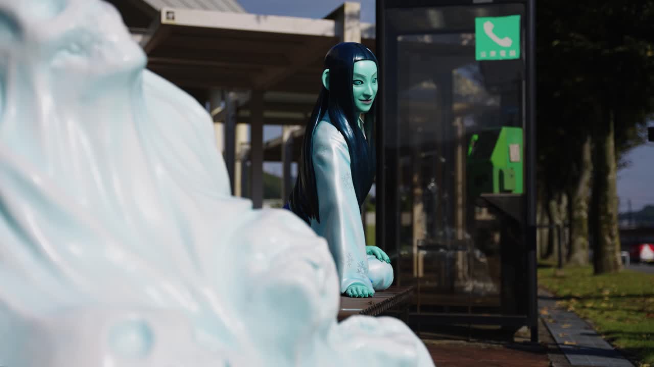 유키 온나 스노우 우먼의 유령과 죽은 자의 영혼을 드러내는 초점 랙