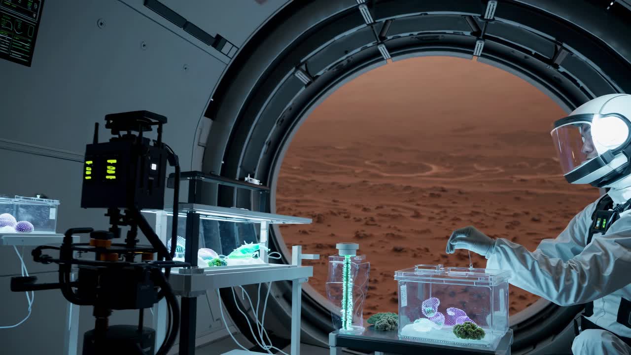 Mars Exploration: Astronaut Conducting a Plant Experiment