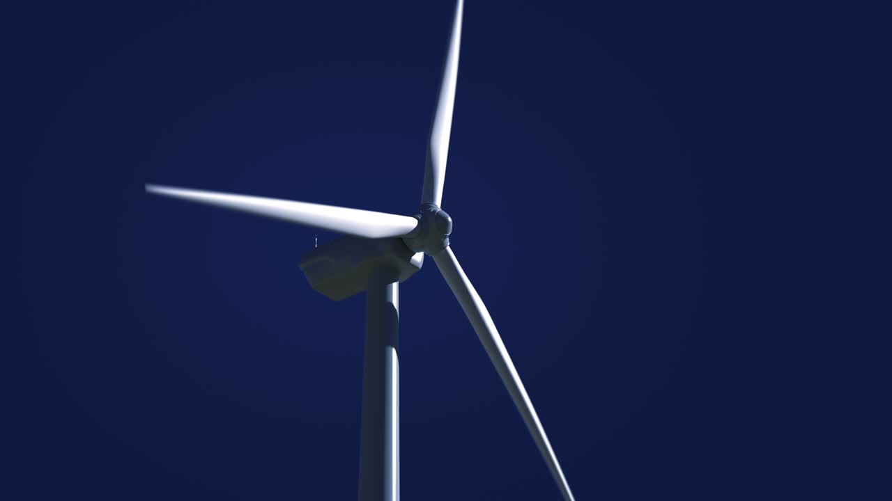 은 파란 하늘을 배경으로 풍력 터빈의 아래쪽 시각, 루프