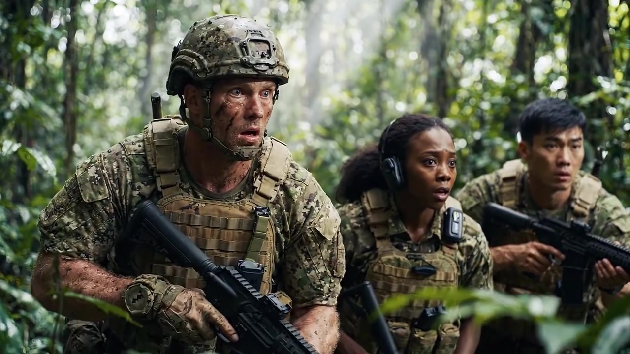 Soldati d'élite si muovono attraverso la giungla fitta, dimostrando lavoro di squadra e disciplina mentre si preparano per un potenziale scontro in un ambiente di combattimento impegnativo.