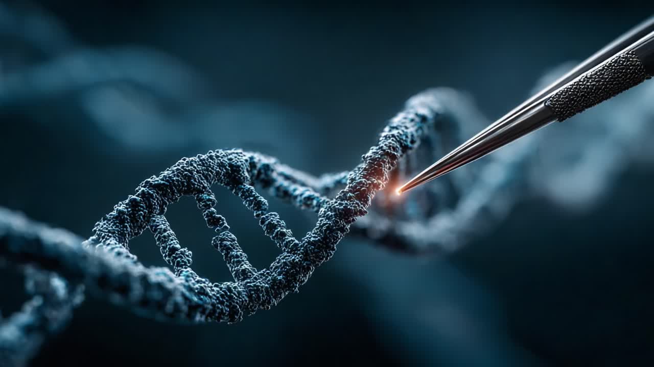 A Close-Up View of a DNA Strand Being Manipulated with Precision Tools, Highlighting the Intricacies of Genetic Engineering and Molecular Biology Techniques