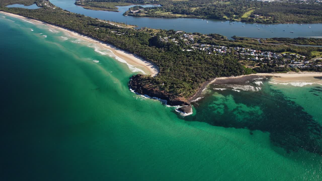 Aerial View Of Dreamtime Beach, Fingal Headland And Fingal Head Beach In NSW, Australia - Drone Shot