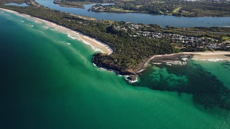 Aerial View Of Dreamtime Beach, Fingal Headland And Fingal Head Beach In NSW, Australia - Drone Shot
