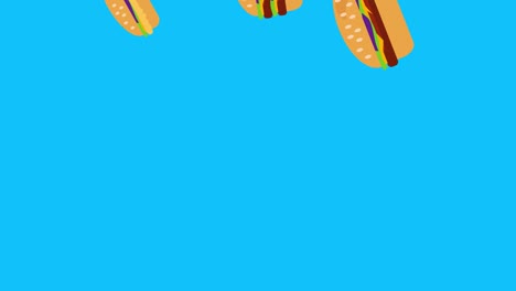 hamburguesa de comida rápida y animación de patatas en pantalla azul tecla de croma